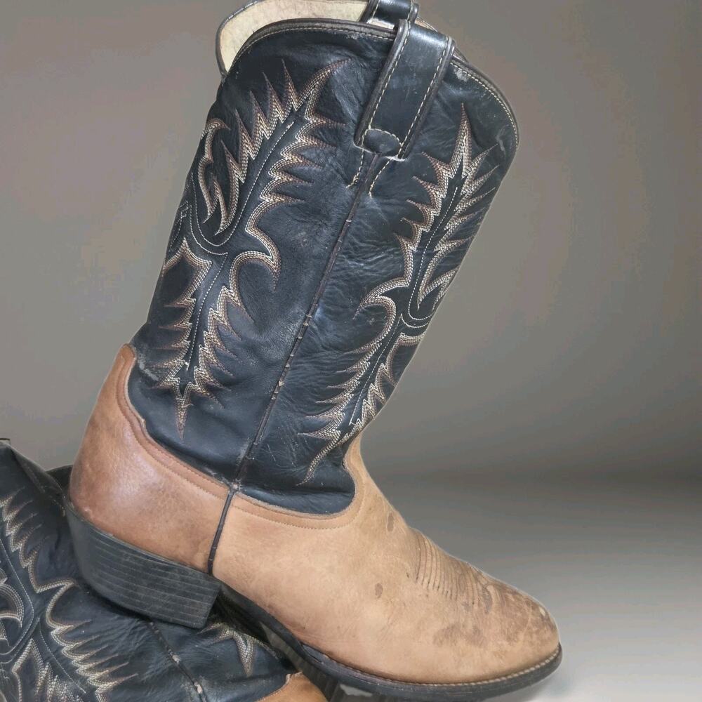 Tony Lama Men’s US 12 EE Two-Tone Tan/Black Leather Western Cowboy Boots